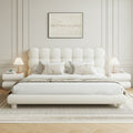 White Bouclé Upholstered Platform Bubble Queen Bed Frame