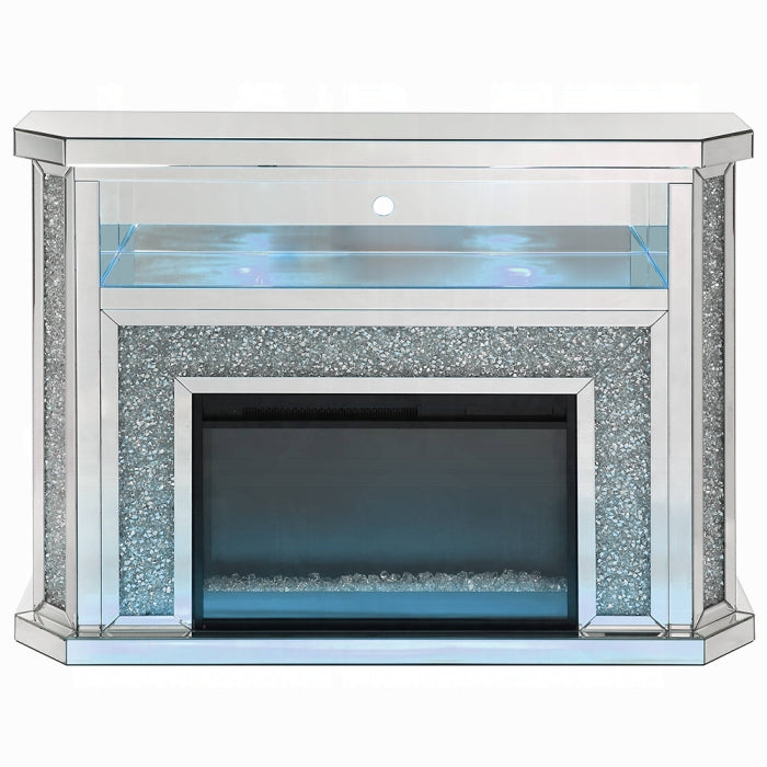 ACME Mirrored & Faux Diamonds Noralie Fireplace W/LED