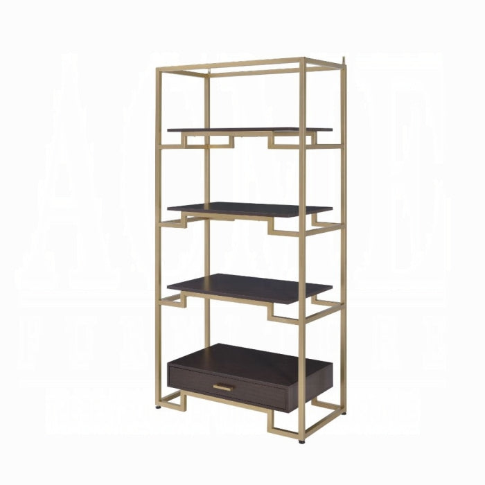 ACME Gold & walnut Yumia Bookshelf