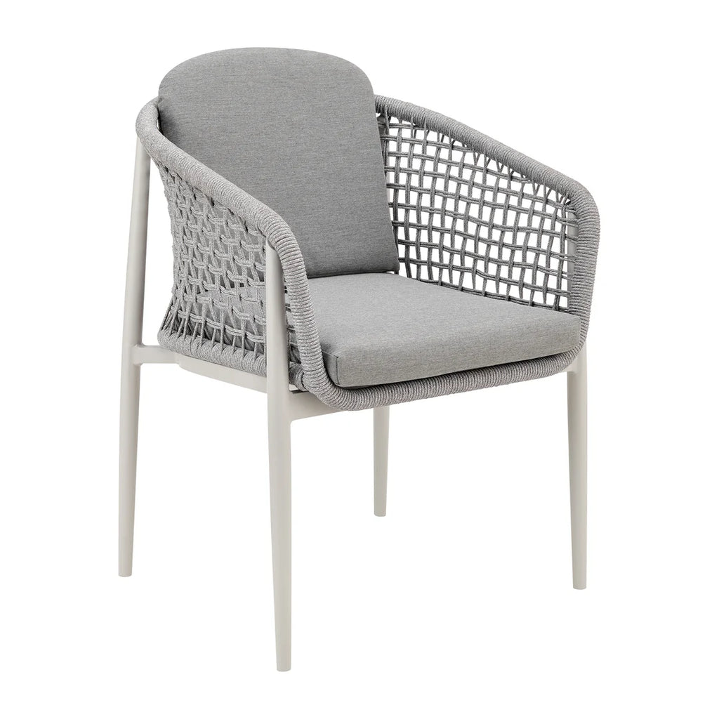 Armen Living  Rhodes Outdoor Patio 5 Piece Dining Set in Aluminum with Sintered Stone and Gray Cushions
