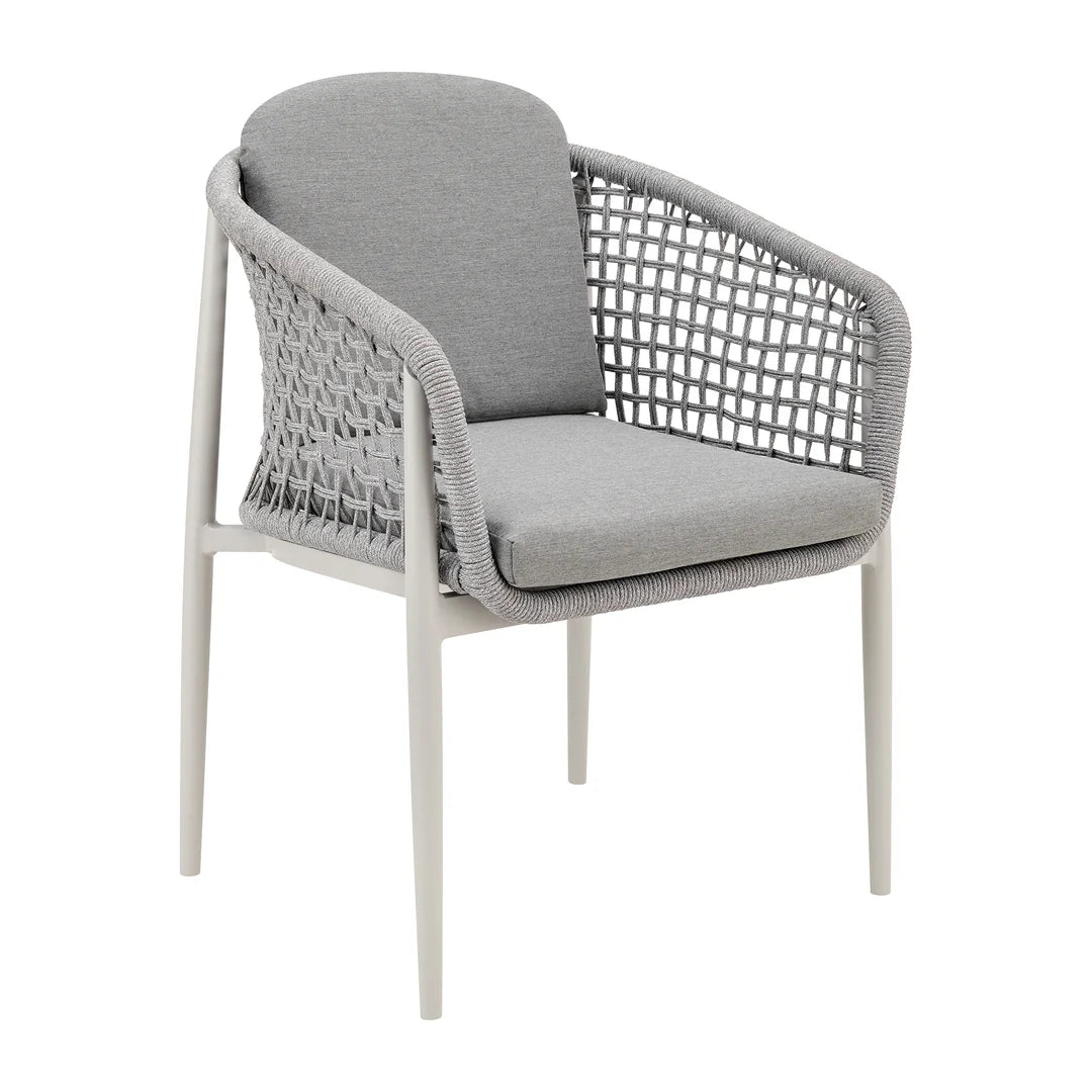 Armen Living  Rhodes Outdoor Patio 5 Piece Dining Set in Aluminum with Sintered Stone and Gray Cushions