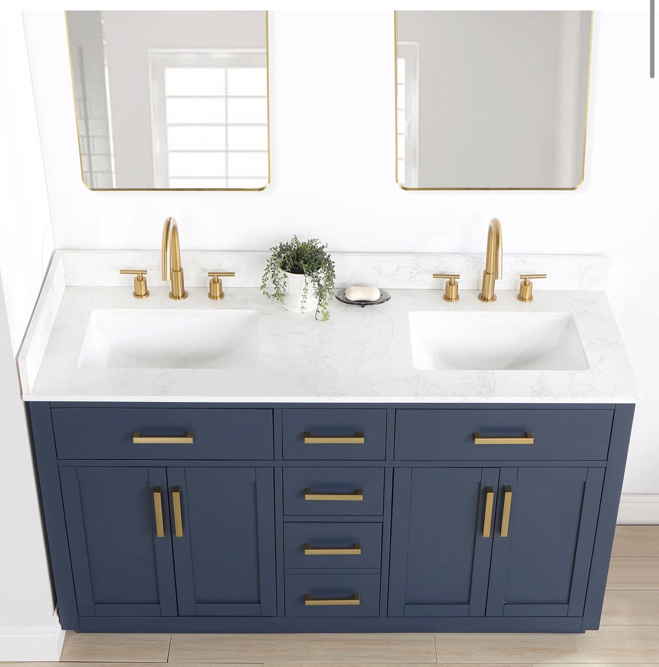 Altair Gavino 60" Double Bathroom Vanity in Light Brown with Grain White Engineered Stone Countertop without Mirror
