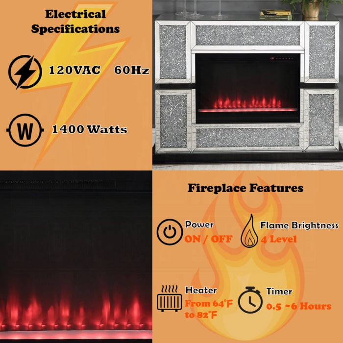 ACME Mirrored & Faux Diamonds Noralie Fireplace