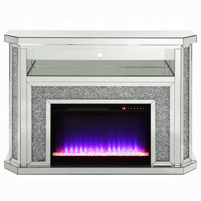 ACME Mirrored & Faux Diamonds Noralie Fireplace W/LED