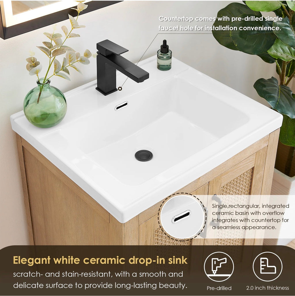 Altair Bondi single Bathroom Vanity in Light Brown with white artificial Drop-in Sink without mirror