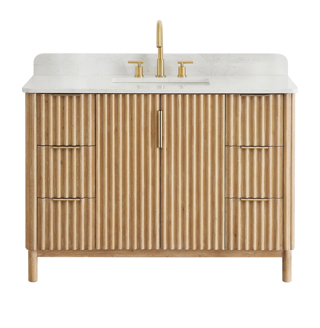 Altair Sierra 48" Single Bathroom Vanity in Washed Light Brown with Grain White Engineered Stone Countertop