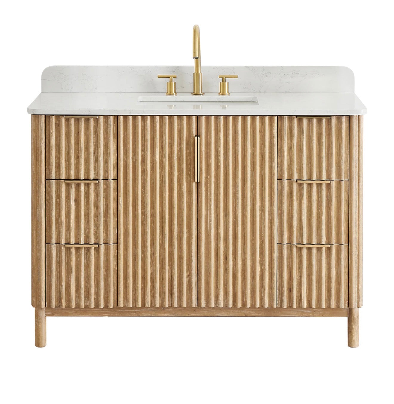 Altair Sierra 48" Single Bathroom Vanity in Washed Light Brown with Grain White Engineered Stone Countertop