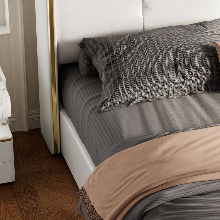 Leather Upholstered King Bed with Wingback Headboard