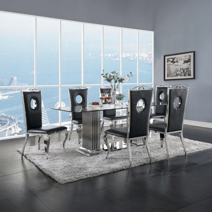ACME Black Synthetic Leather & Stainless Steel Cyrene Side Chair (Set-2)