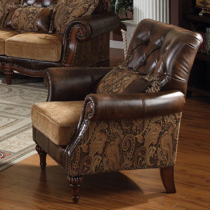 ACME Two Tone Brown Synthetic Leather & Chenille Cherry  Dreena Chair W/Pillow