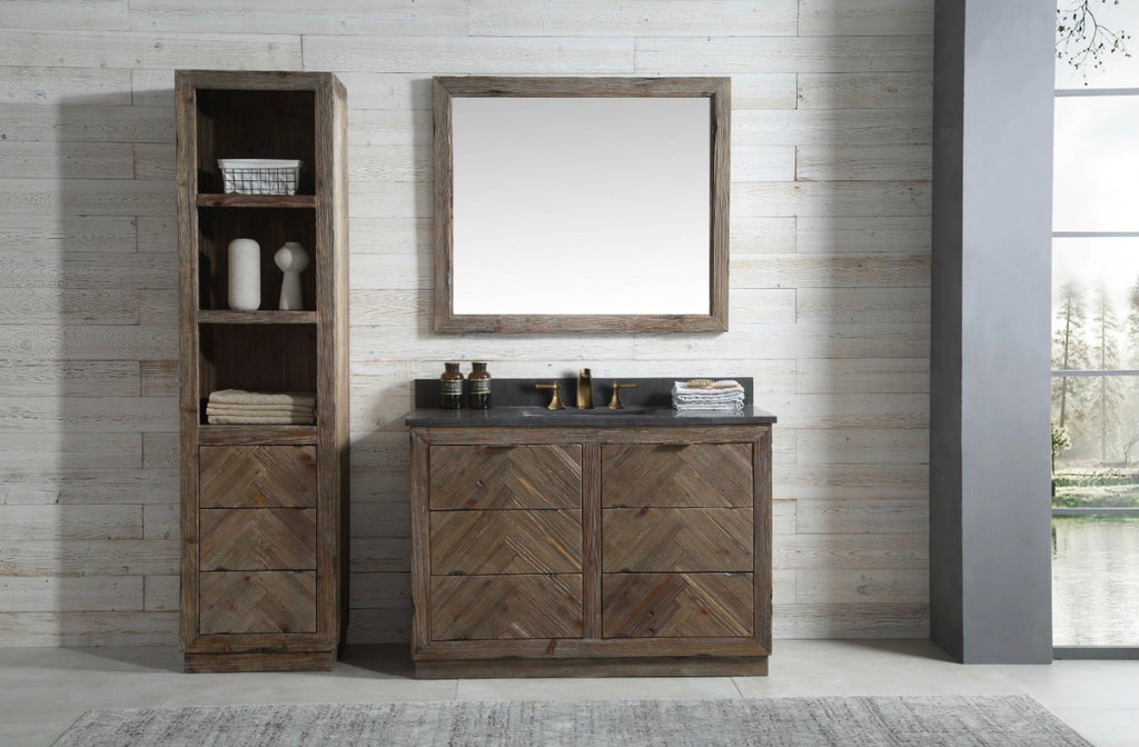 Legion Furniture Rustic Solid Wood Bathroom Vanity with Natural Moon Stone Top – No Faucet