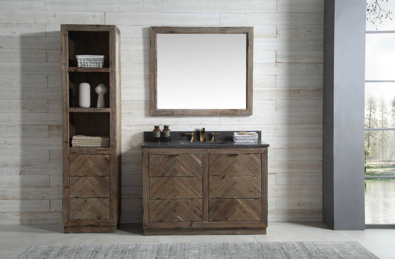 Legion Furniture Rustic Solid Wood Bathroom Vanity with Natural Moon Stone Top – No Faucet