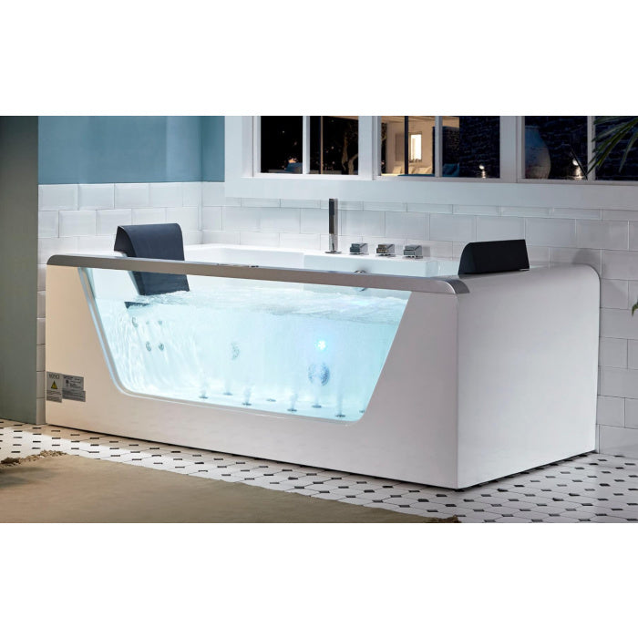 EAGO 6 ft Clear Rectangular Acrylic Whirlpool Bathtub for Two