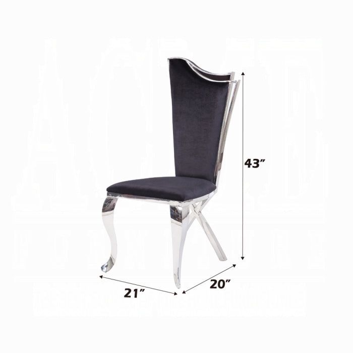 ACME  Black Fabric & Stainless Steel Cyrene Side Chair (Set-2)