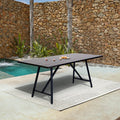 Armen Living Frinton Outdoor Patio Dark Eucalyptus Wood and Metal Rectangle Dining Table