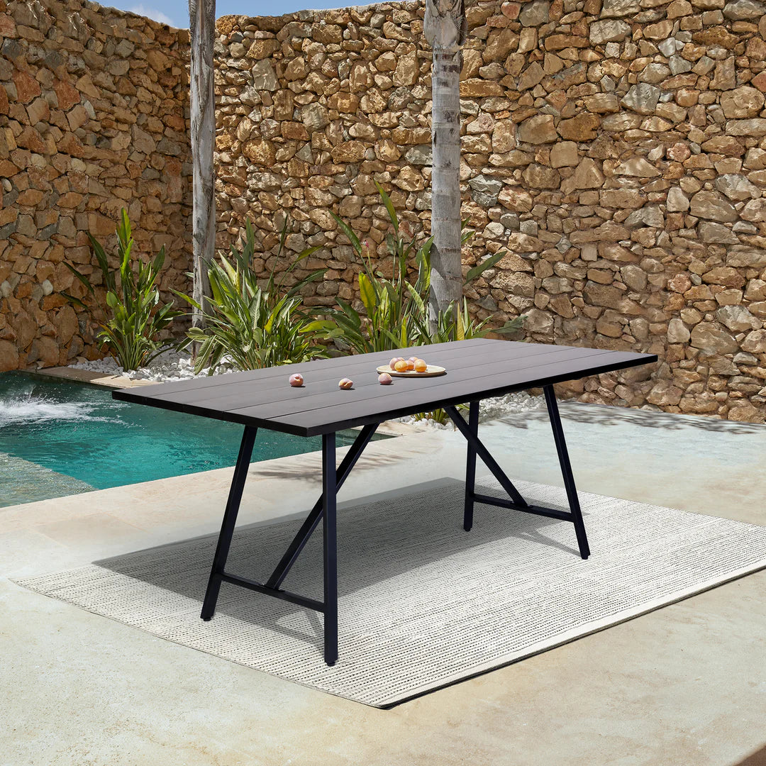 Armen Living Frinton Outdoor Patio Dark Eucalyptus Wood and Metal Rectangle Dining Table