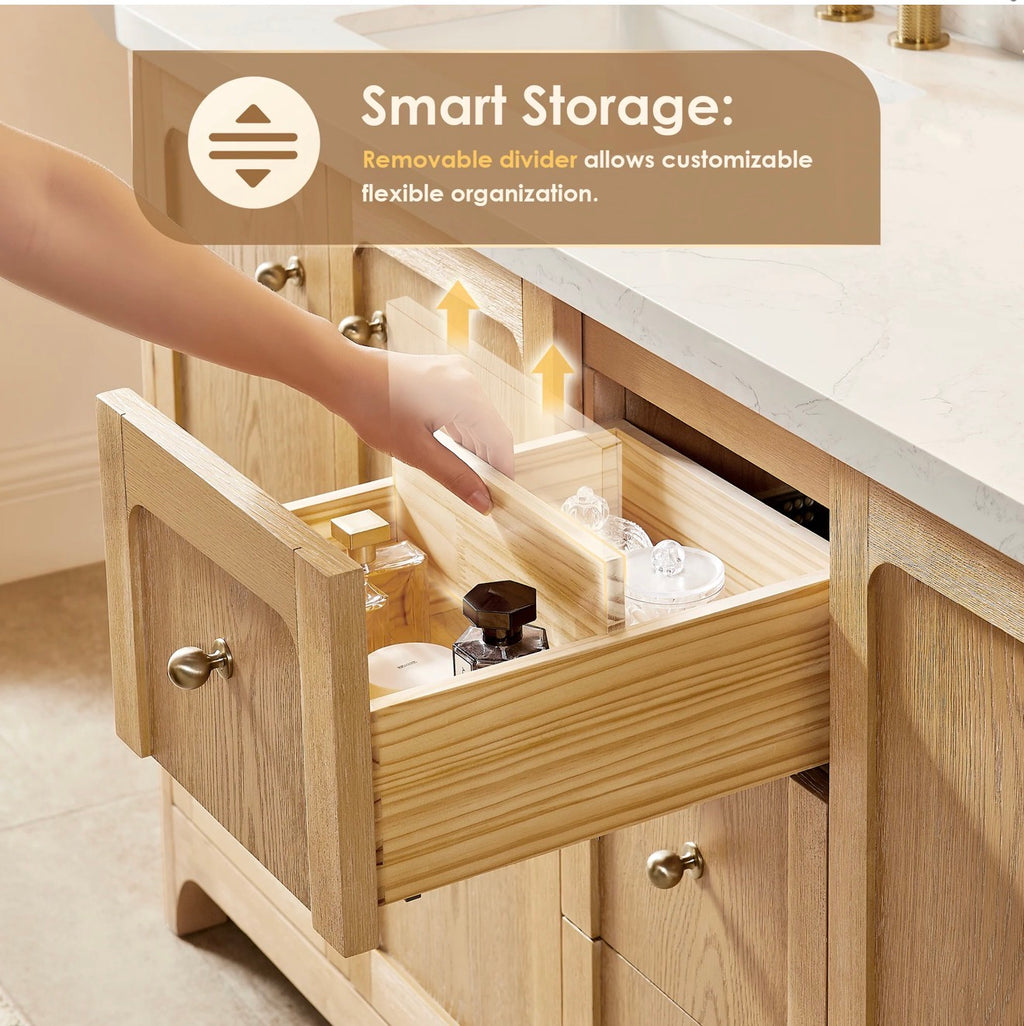 Altair Milner Bathroom Vanity in Brushed Oak with Grain White Engineered Stone Countertop without Mirror