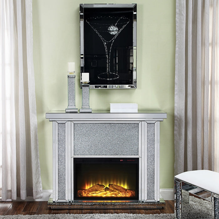 ACME  Mirrored & Faux Diamonds Noralie Fireplace