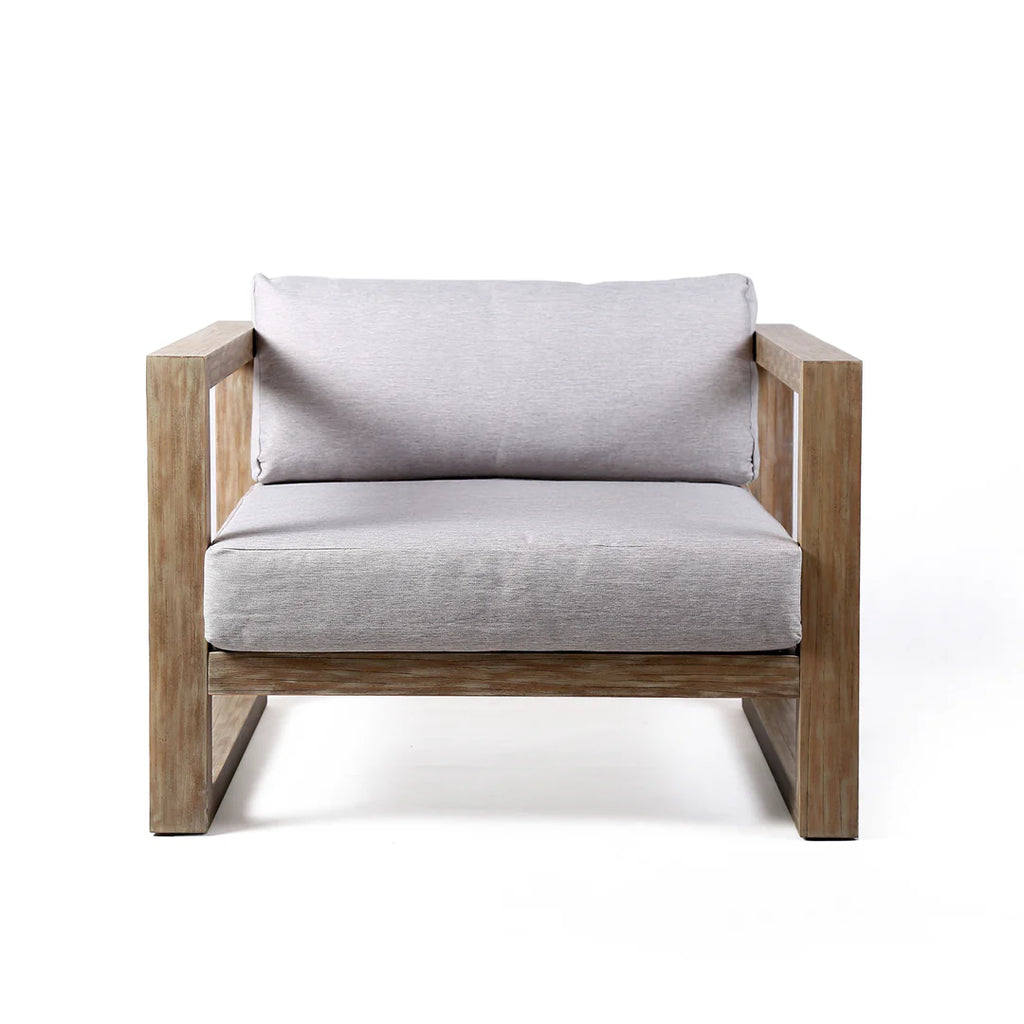 Armen Living Paradise Outdoor Light Eucalyptus Wood Lounge Chair with Gray Cushions