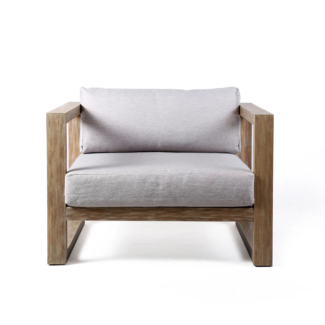 Armen Living Paradise Outdoor Light Eucalyptus Wood Lounge Chair with Gray Cushions