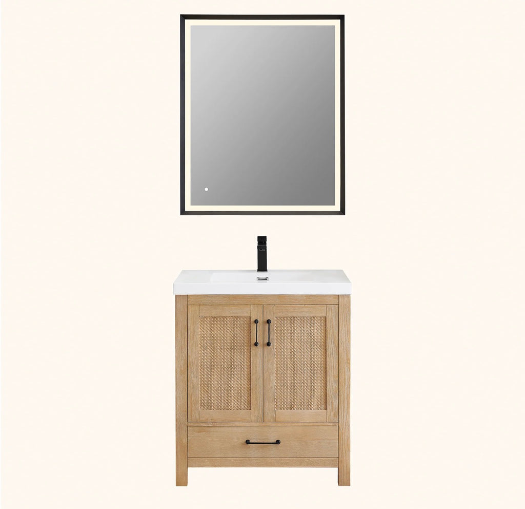 Altair Bondi single Bathroom Vanity in Light Brown with white artificial Drop-in Sink without mirror