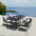Armen Living Frinton and Ditas 5 Piece Dining Set in Dark Eucalyptus and Metal with Gray Rope