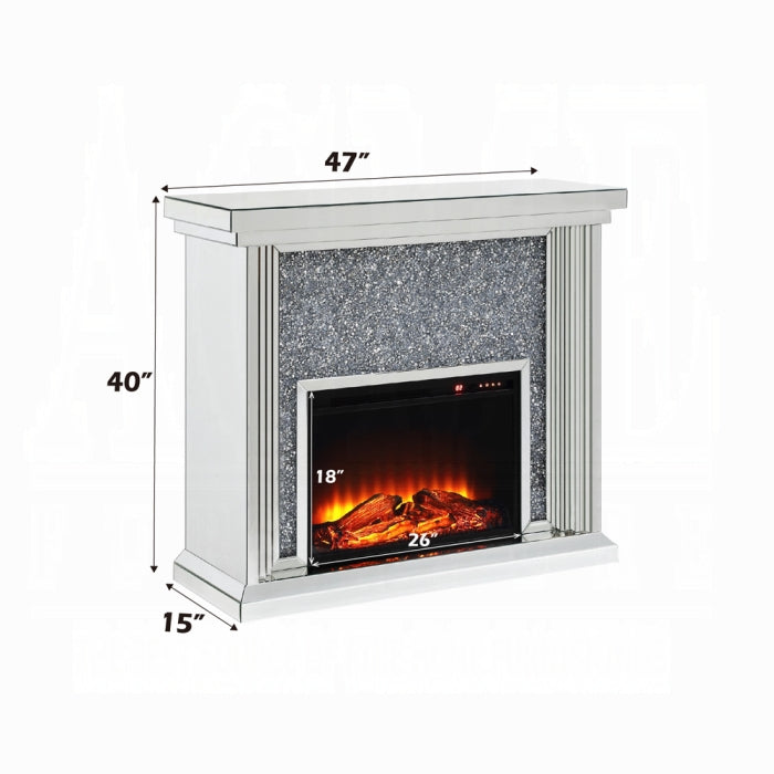 ACME Mirrored & Faux Diamonds Noralie Fireplace