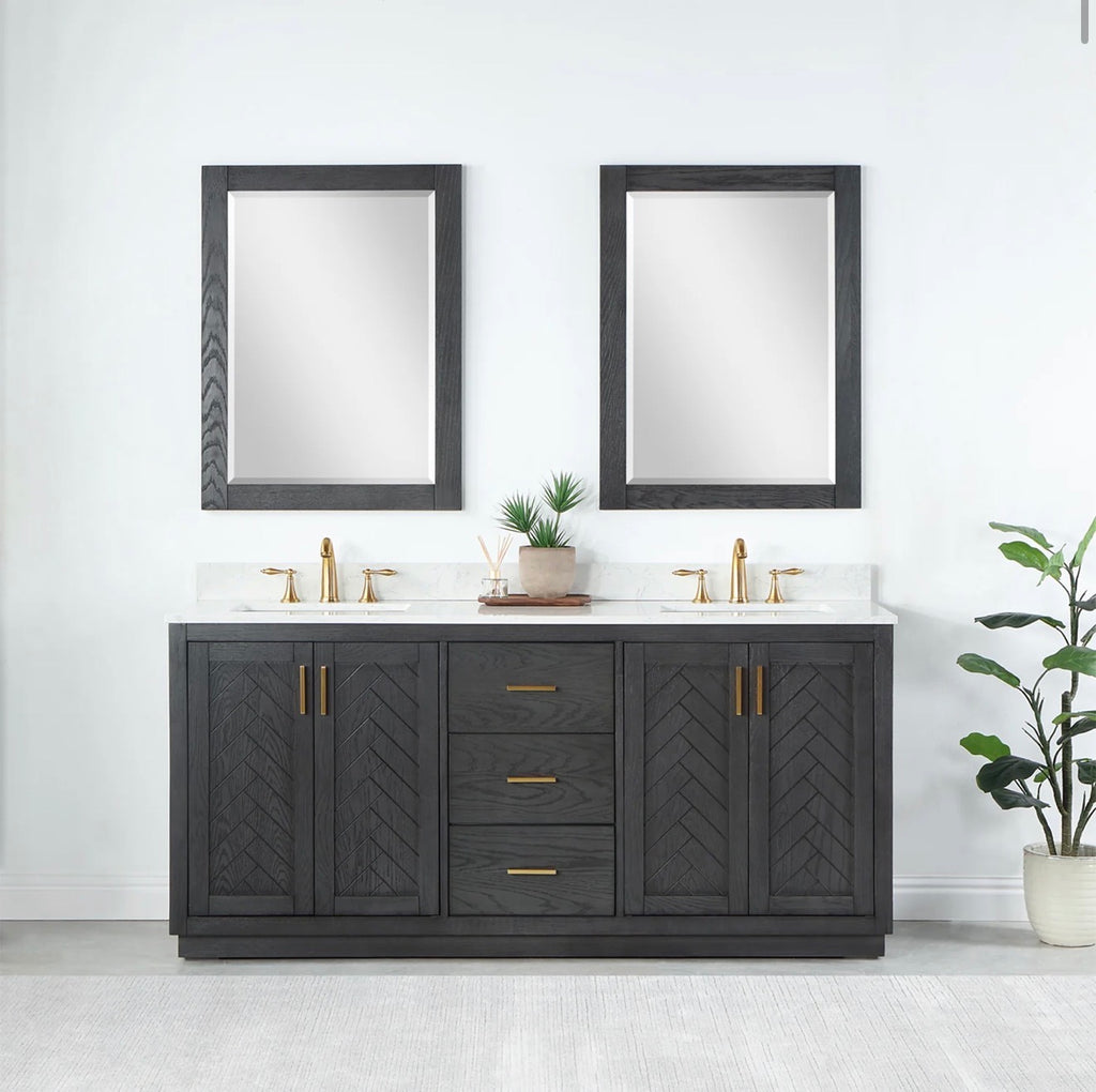 Altair Gazsi 72" Double Bathroom Vanity Set with Grain White Engineered Stone Countertop