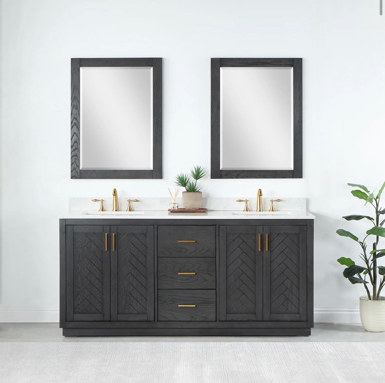 Altair Gazsi 72" Double Bathroom Vanity Set with Grain White Engineered Stone Countertop