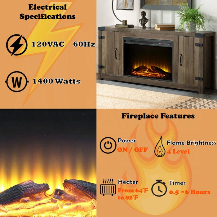 ACME Rustic Oak Finish Tobias Fireplace