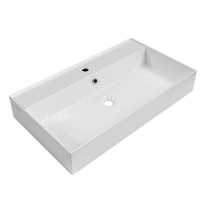 Whitehaus 32" Rectangular Wall Mount Basin with Single Faucet Drilling and Overflow