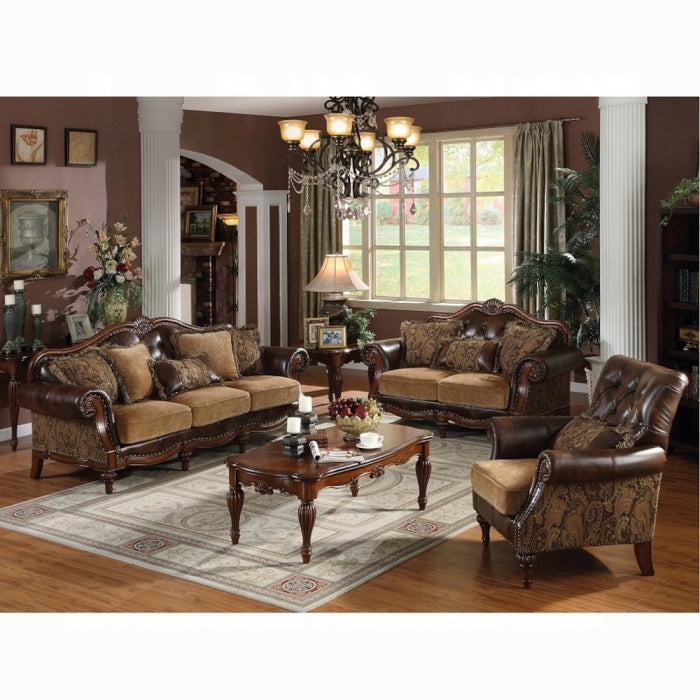 ACME  Two Tone Brown Synthetic Leather & Chenille Cherry Dreena Loveseat W/3 Pillows