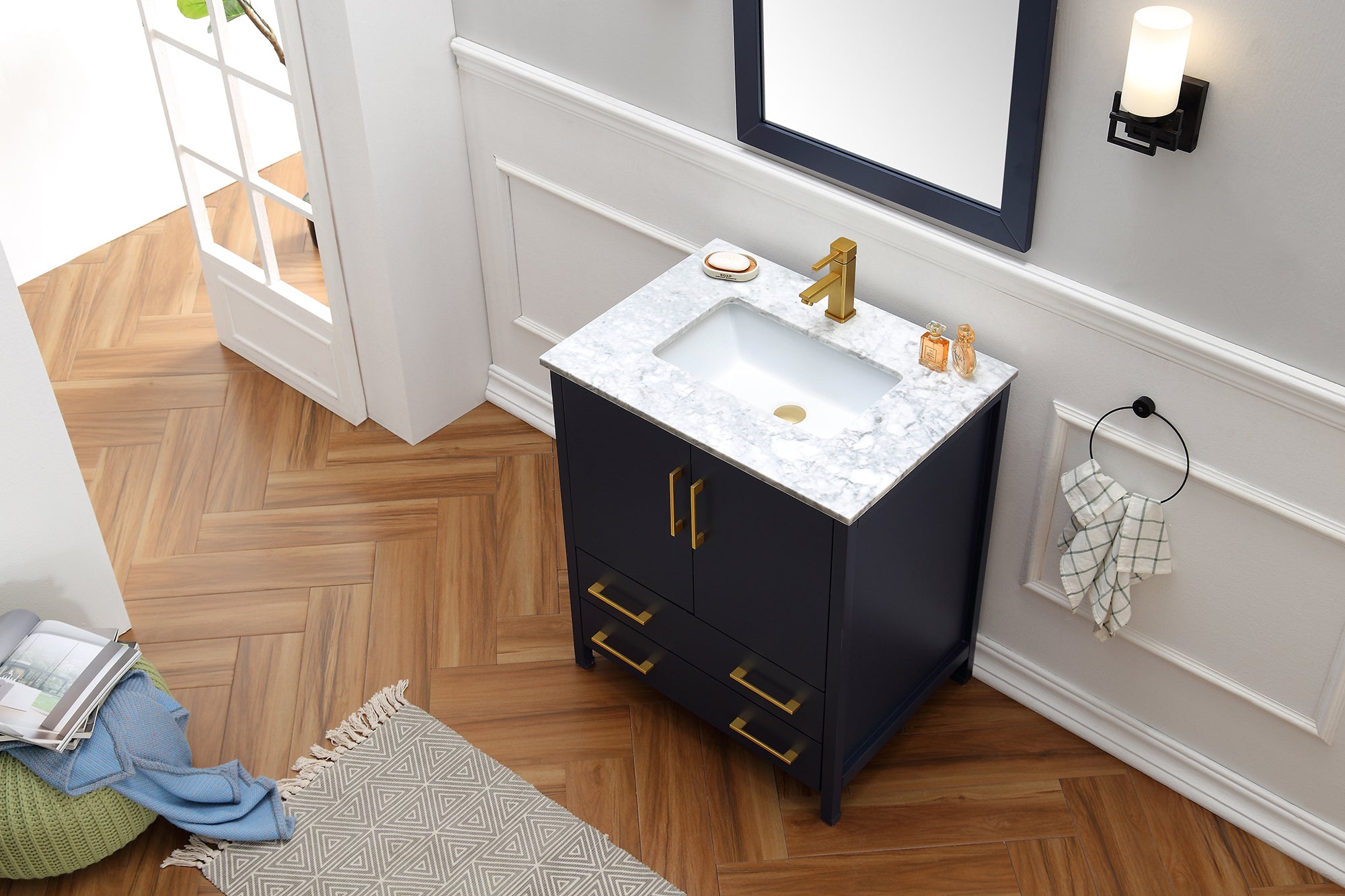 Legion Furniture Blue Solid Wood Sink Vanity WITH Mirror -NO Faucet