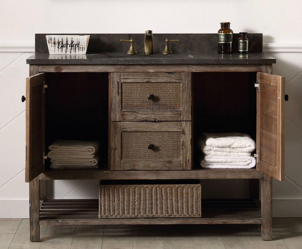 Legion Furniture Solid Wood Bathroom Vanity with Natural Moon Stone Top – Brown Rustic (36", 48", 60")