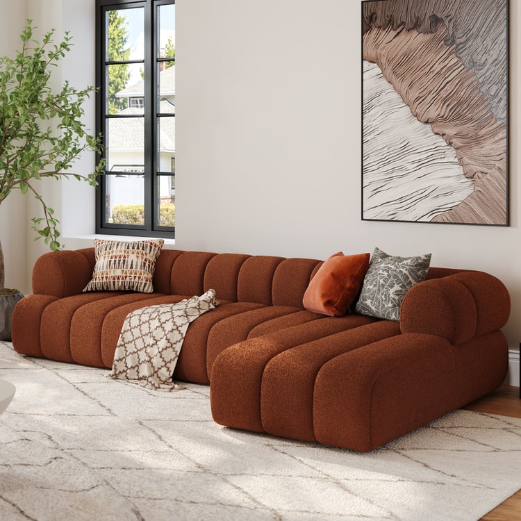 Nimbus 118" 3-Piece Channel Bouclé RUST Sectional Sofa with Chaise