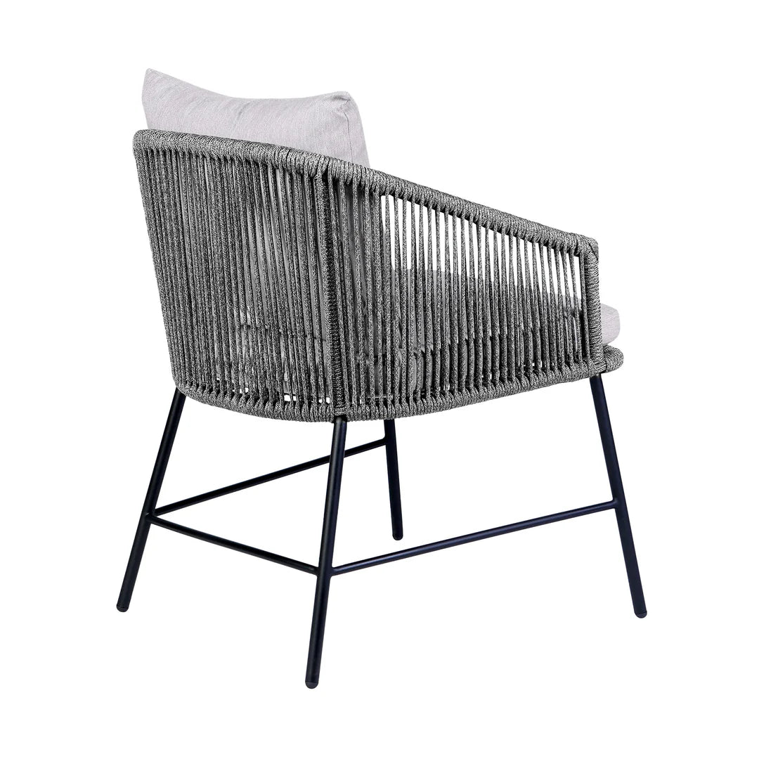 Armen Living Frinton and Ditas 5 Piece Dining Set in Dark Eucalyptus and Metal with Gray Rope