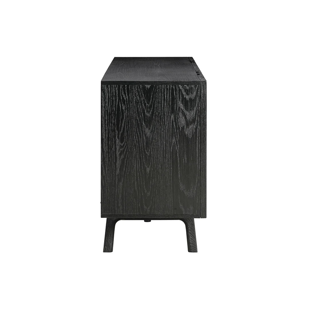 Armen Living Holland 4 Door Sideboard Buffet in Black Brushed Oak Wood