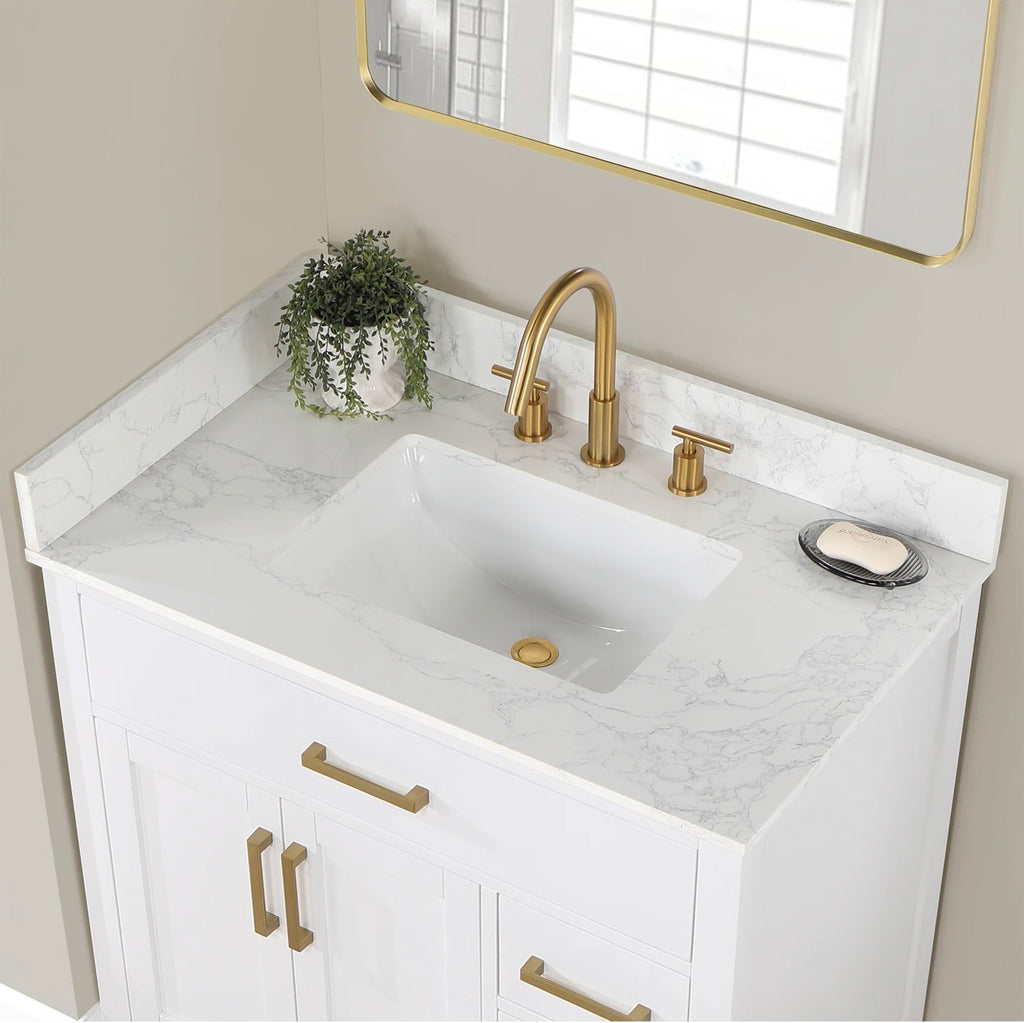 Altair  Gavino 36" Single Bathroom Vanity with Grain White Engineered Stone Countertop