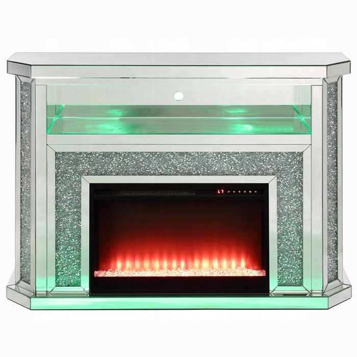 ACME Mirrored & Faux Diamonds Noralie Fireplace W/LED