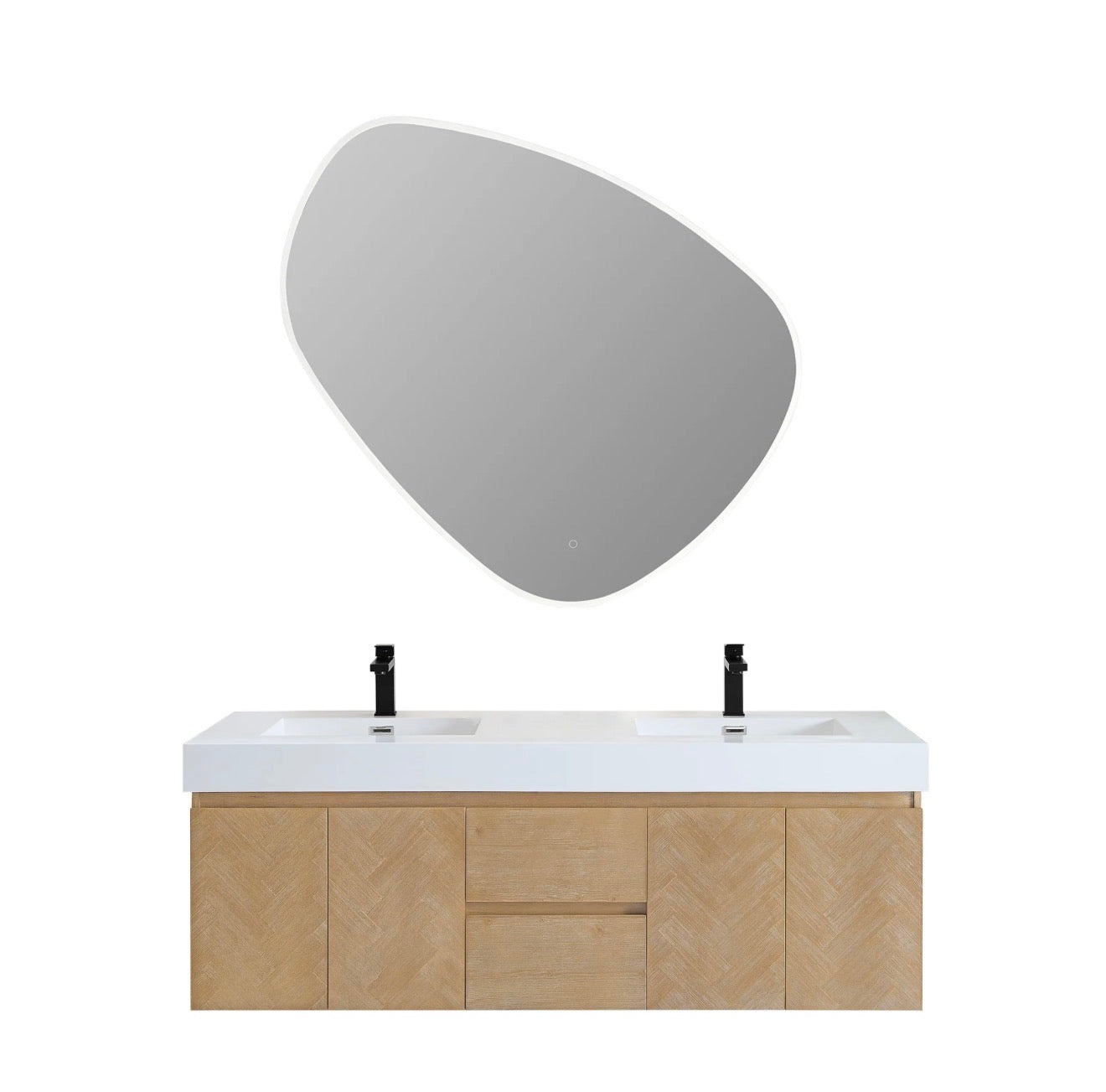 Altair Siena 60" Wall-mounted Double Bathroom Vanity in Light Brown with White Artificial Drop-in Sink
