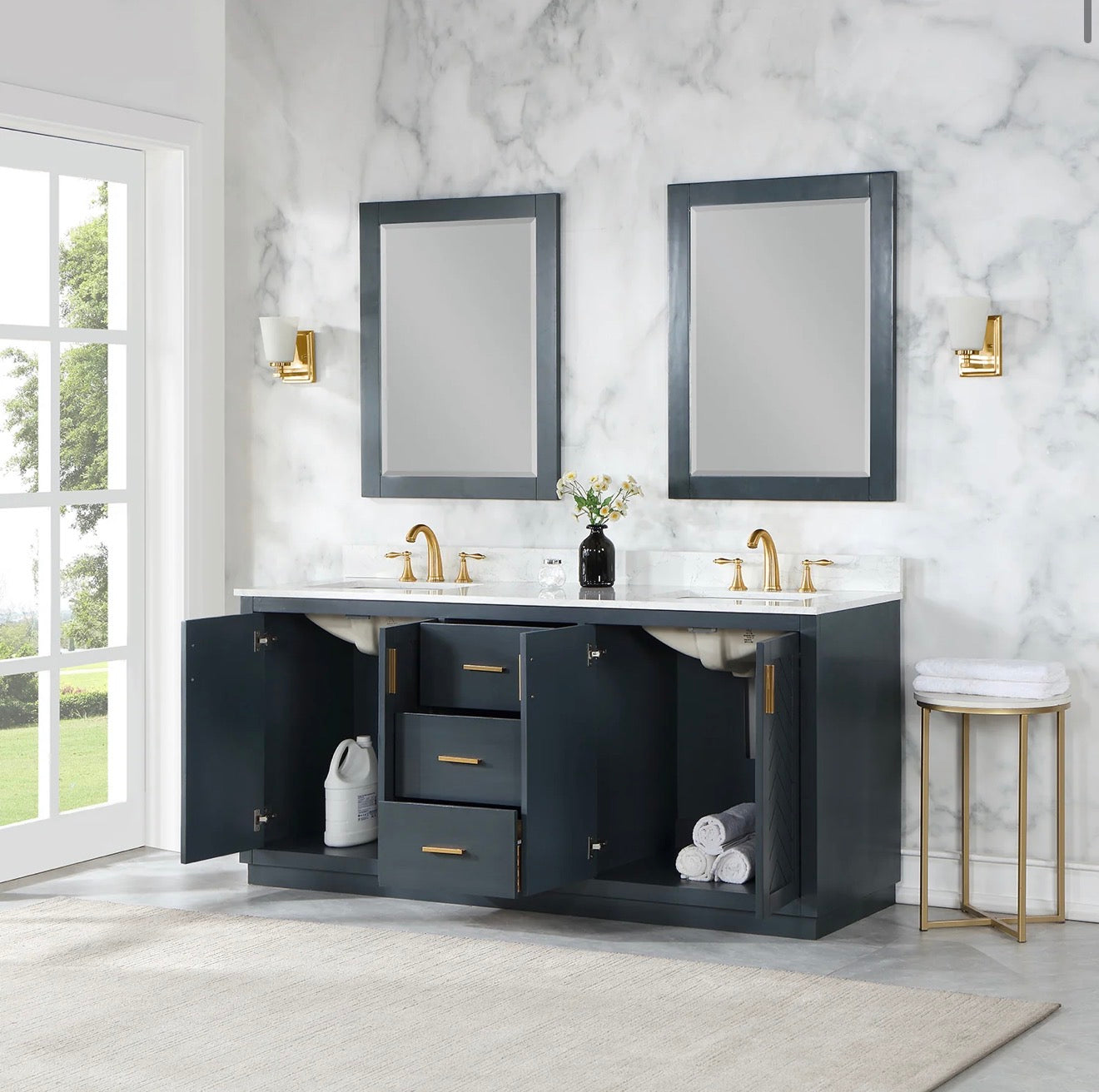 Altair Gazsi 72" Double Bathroom Vanity Set with Grain White Engineered Stone Countertop