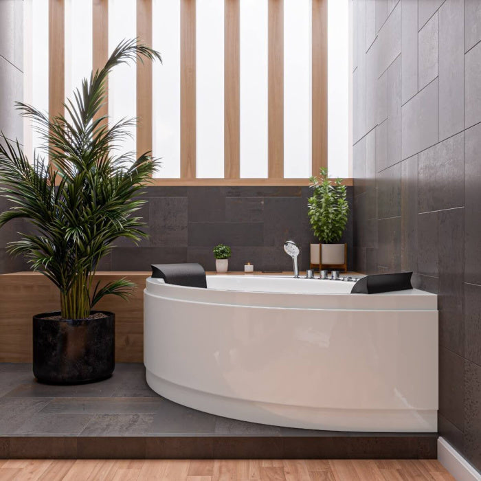 EAGO Rounded Modern Double Seat Corner Whirlpool Bath Tub with Fixtures