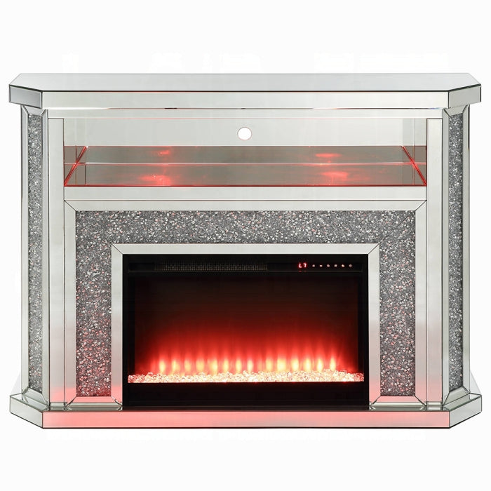 ACME Mirrored & Faux Diamonds Noralie Fireplace W/LED