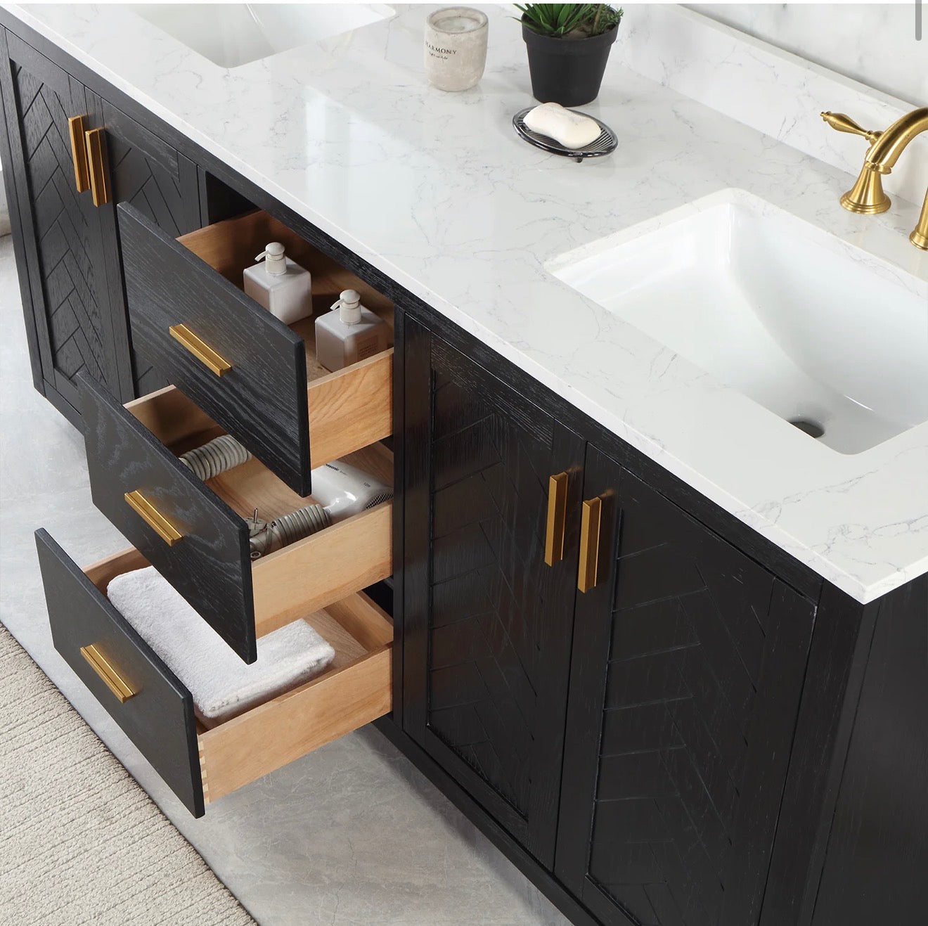 Altair Gazsi 72" Double Bathroom Vanity Set with Grain White Engineered Stone Countertop