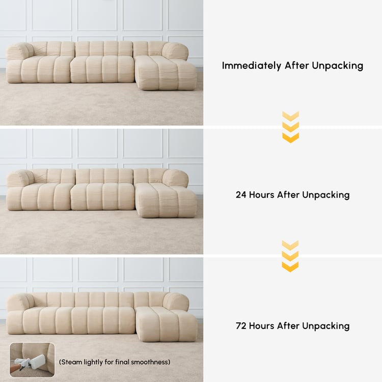 Nimbus 118" 3-Piece Channel Chenille Oatmeal Sectional Sofa with Chaise