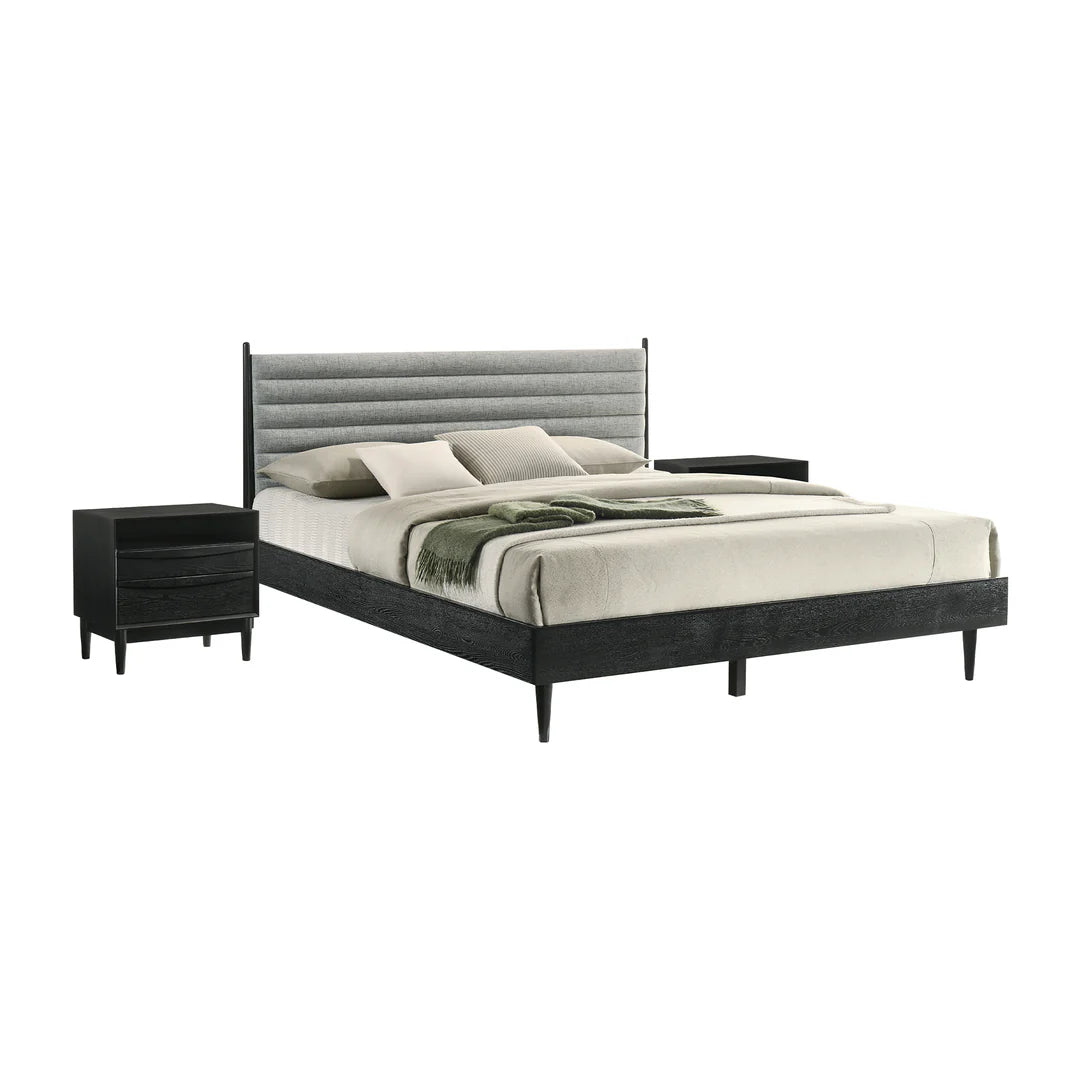 Armen Living Artemio King 3 Piece Wood Bedroom Set in Black Finish