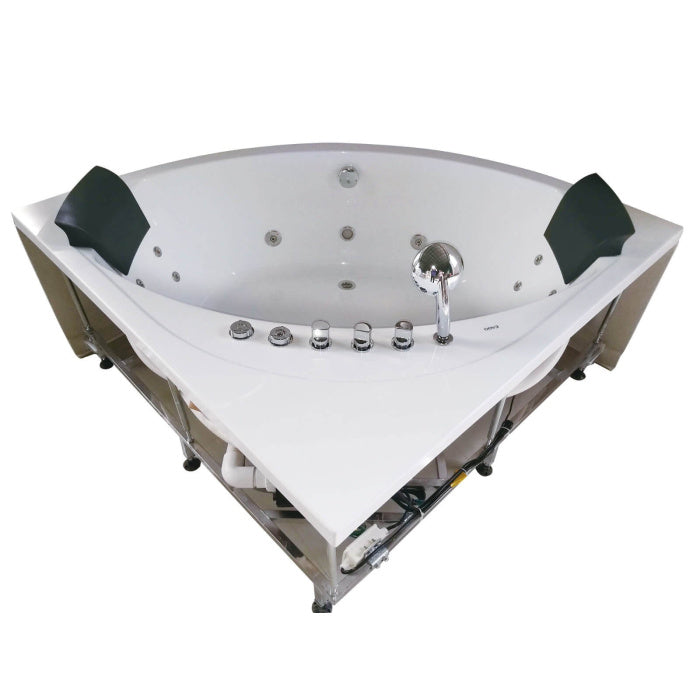 EAGO Rounded Modern Double Seat Corner Whirlpool Bath Tub with Fixtures