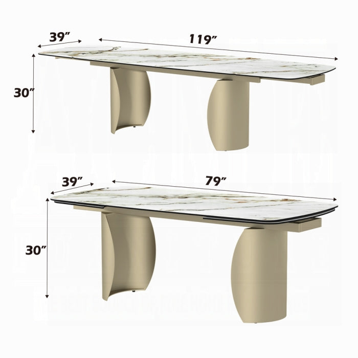 ACME Ceramic Top & Golden Champagne Finish Cora Dining Table