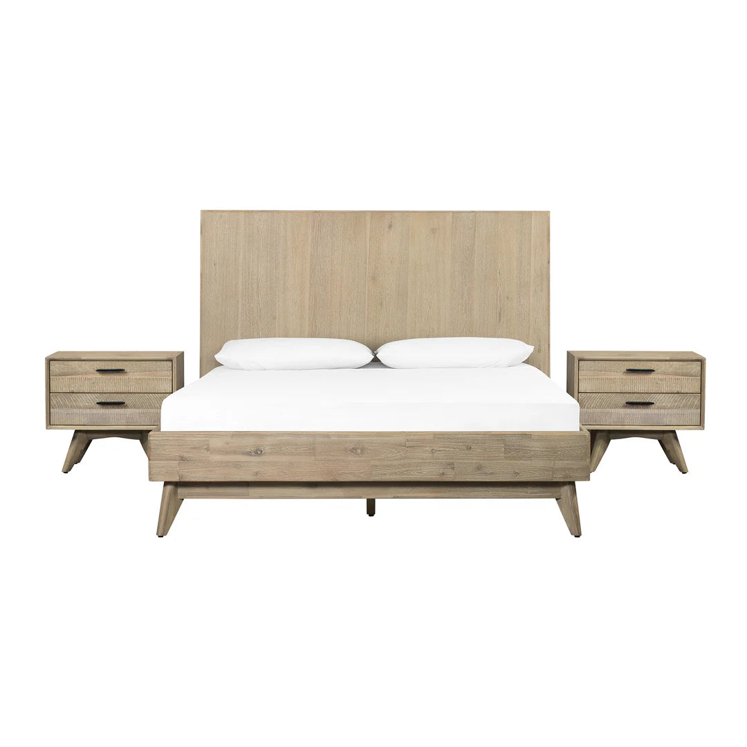 Armen Living Baly 3 Piece Acacia King or Queen Loft Bed and Nightstands Bedroom Set