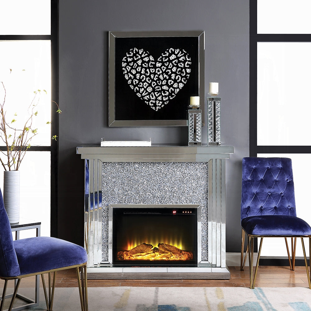 ACME Mirrored & Faux Diamonds Noralie Fireplace